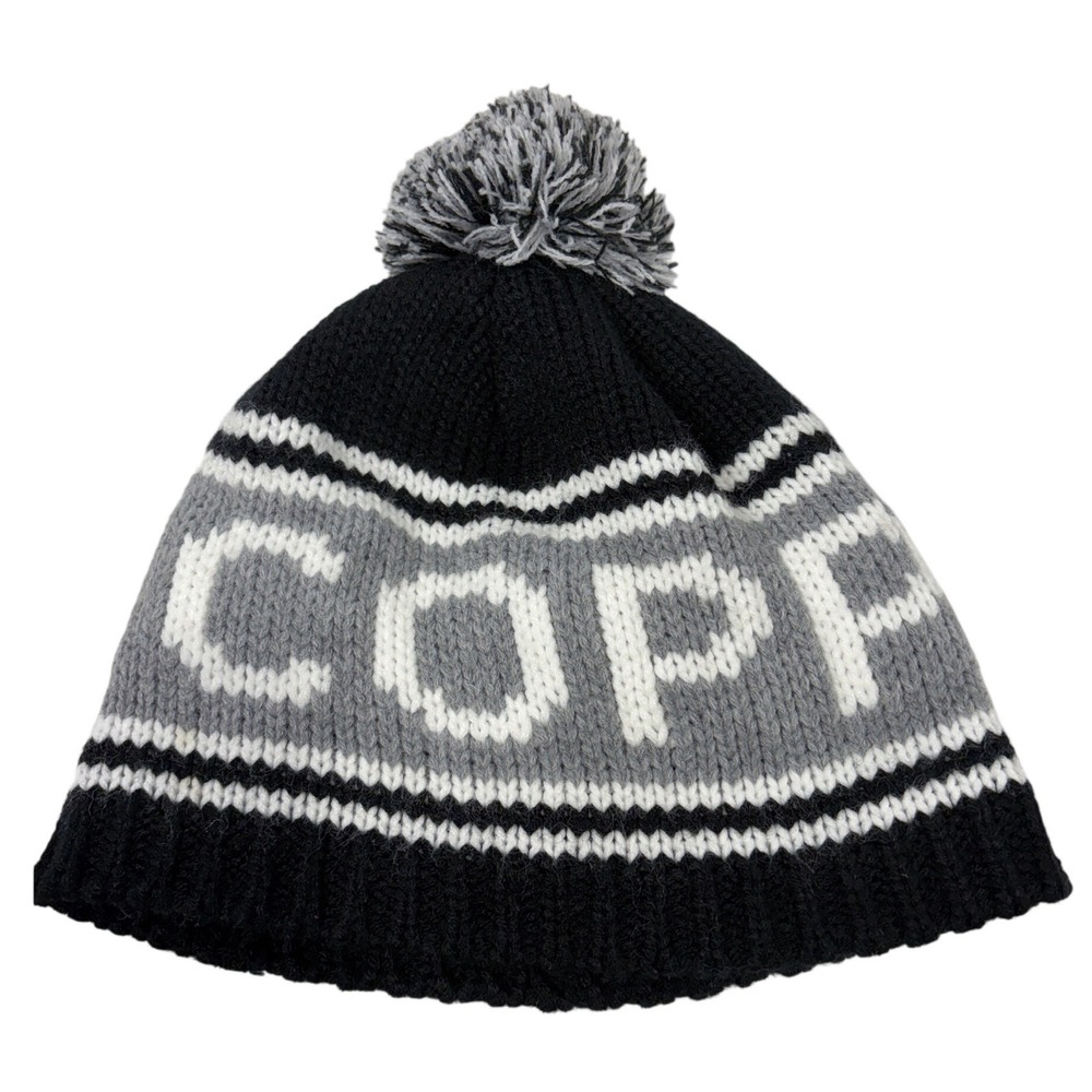 Copper Mountain Ski Resort Beanie Knit‎ Pom Pom Hat Black Grey Fleece Lined